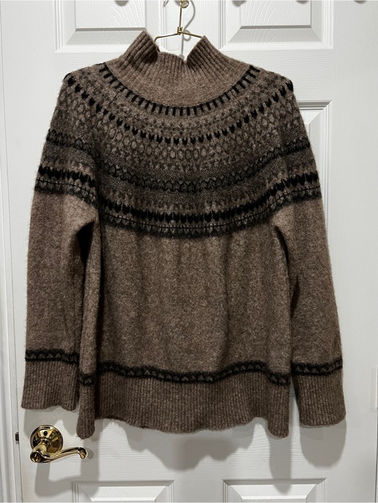 Zara Sweaters - ZARA Sweater Mock-Neck Fair Isle Nordic Size Medium Wool Blend Brown Long Sleeve